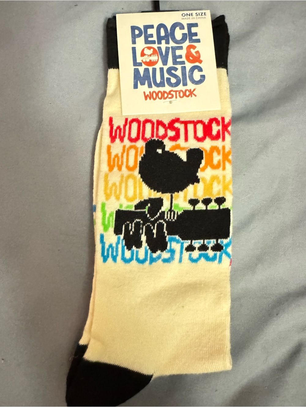 Peace Love & Music Cream Graphic Crew Socks